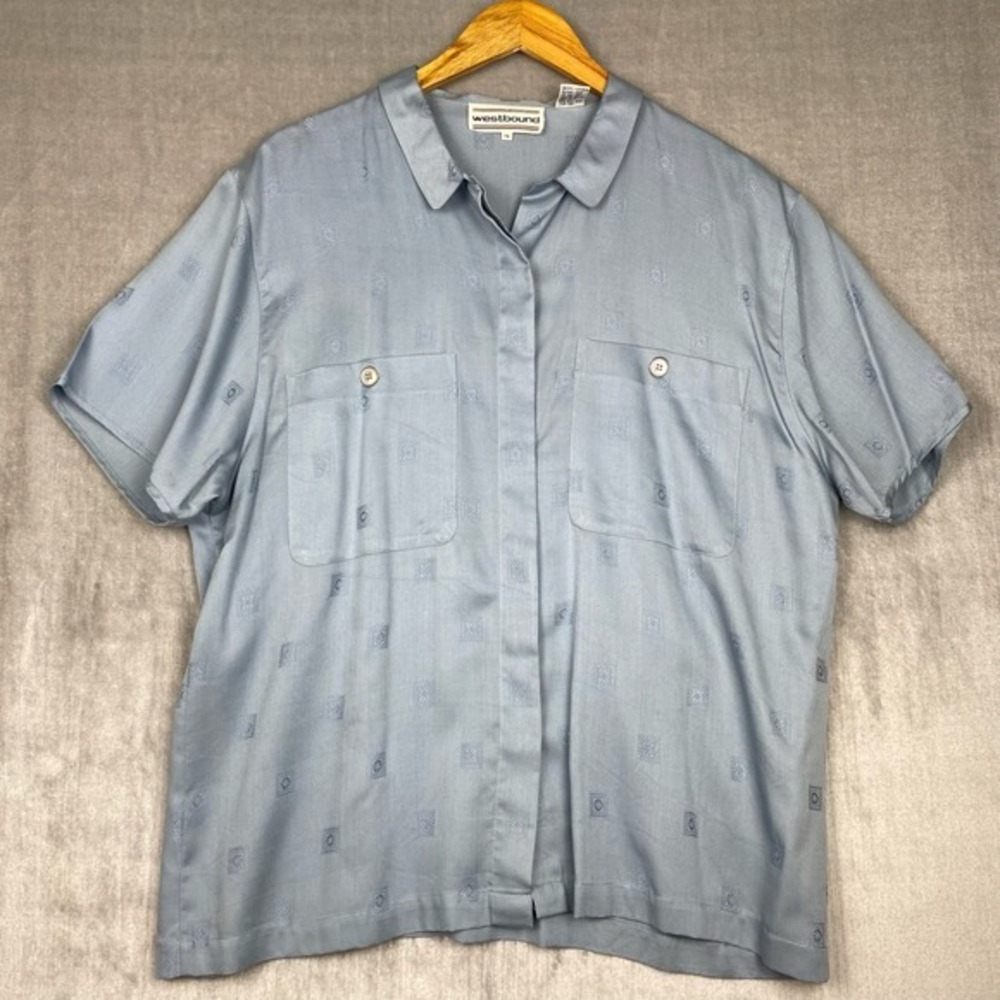 Vtg 90s Westbound Button Up Blouse Womens XL Blue Relaxed‎ Fit Made in Hong Kong